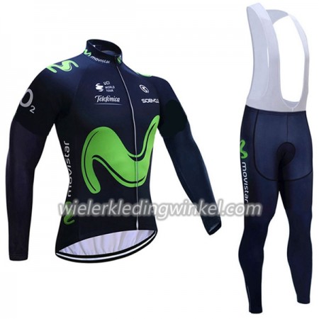 Set Fietsshirt Lange Mouw + Lange Koersbroek 2017 Movistar Team N001